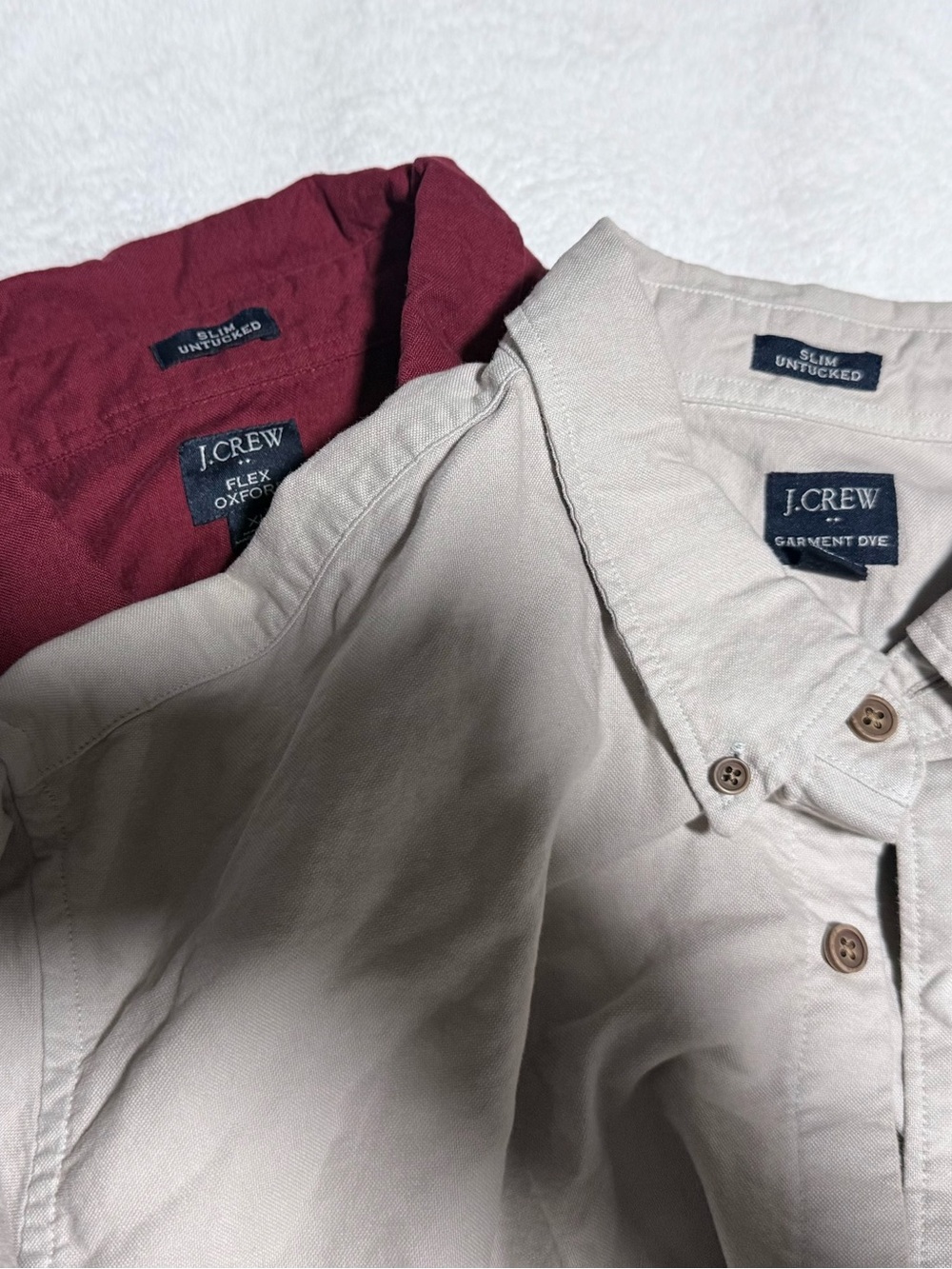 J. Crew Men's 2 Oxford Shirts in Cream and Burgundy